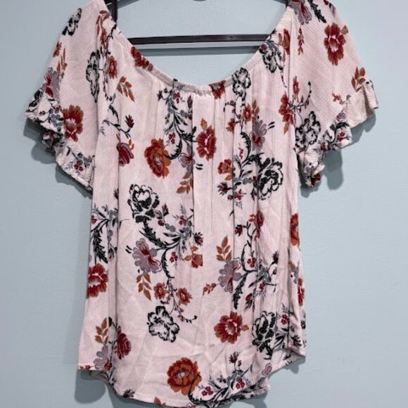 Ivory Gauze Floral Peasant Top with Ruffle Sleeves Bohemian Off Shoulder - Picture 2 of 2